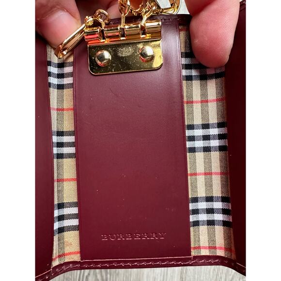 Burberry Burgundy Leather Key  Holder with Nova Check Accents - Picture 13 of 13